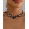 Gothic Antique Double Chain Necklace with Winged Star Charm - Argent 