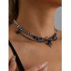 Gothic Antique Double Chain Necklace with Winged Star Charm - Argent 