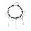 Punk Gothic Black Faux Leather Choker with Silver Spike & Star Charms Necklace - Argent 