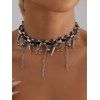 Punk Gothic Black Faux Leather Choker with Silver Spike & Star Charms Necklace - Argent 