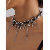 Punk Gothic Black Faux Leather Choker with Silver Spike & Star Charms Necklace - Argent 
