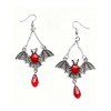 Gothic Bat Dangle Red Teardrop Gems Vintage Earrings - Argent 