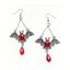 Gothic Bat Dangle Red Teardrop Gems Vintage Earrings - Argent 