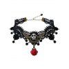 Halloween Gothic Black Lace Skull & Red Rose Pendant Choker Necklace - Noir 