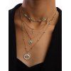 Trendy Multi-Layer Gold Chain with Turquoise Accents and Spiritual Pendants Necklace - d'or 