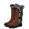 Faux Fur Trimmed Burgundy Suede Mid-Calf Boots - marron foncé EU 36