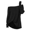 Women Gothic Outfit Textured Skew Neck Top and Grommet Hollow Out Pants Set - Noir S | US 4