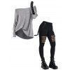 Women Gothic Outfit Textured Skew Neck Top and Grommet Hollow Out Pants Set - Gris Clair S | US 4