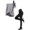 Women Outfit Skew Neck Textured Solid Color Top and Grommet Lace Up Leggings Set - Gris Clair S | US 4