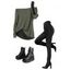 Women Outfit Textured Skew Neck Top Grommet Leggings and Buckle Boots Set - Vert Armée S | US 4