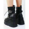 Women Outfit Textured Skew Neck Top Grommet Leggings and Buckle Boots Set - Noir S | US 4