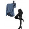 Women Outfit Skew Neck Textured Solid Color Top and Grommet Lace Up Leggings Set - Bleu S | US 4