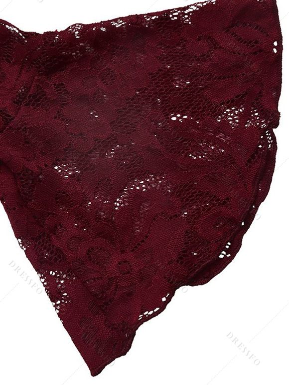 Party Dress Velvet Lace Panel Tied Ruched Bell Sleeve Mini Prom Dress - Rouge Vineux M | US 6