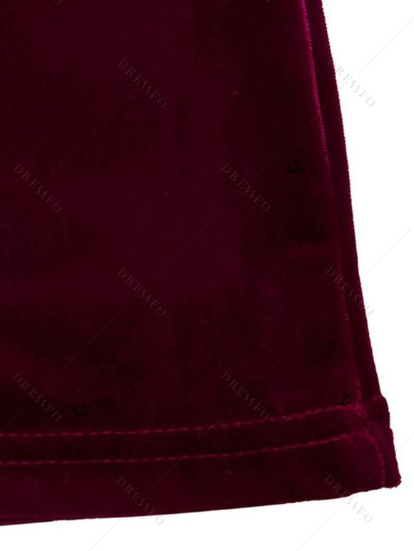 Party Dress Velvet Lace Panel Tied Ruched Bell Sleeve Mini Prom Dress - Rouge Vineux M | US 6