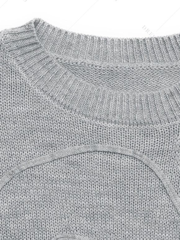 Casual Sweater 3D Floral Round Neck Long Sleeve Pullover Sweater - Gris Foncé S | US 4