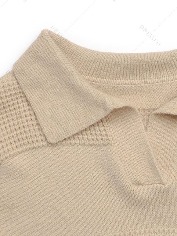Casual Sweater Solid Color Hollow Out Turn Down Collar Pullover Sweater - café lumière S | US 4