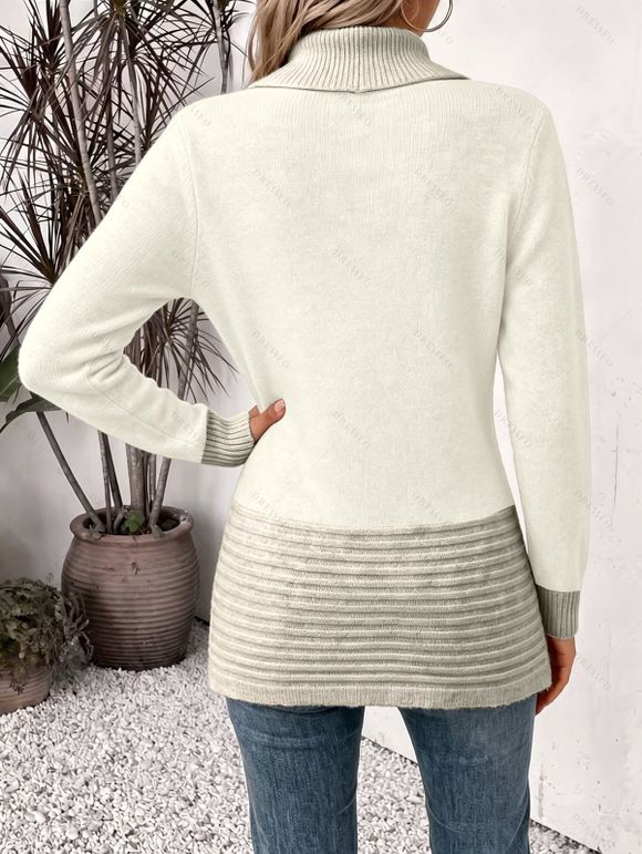 Casual Cardigan Open Front Colorblock Shawl‑Collar with Decorative Double‑Breasted Buttons Long Sleeve Sweater - Abricot M | US 6