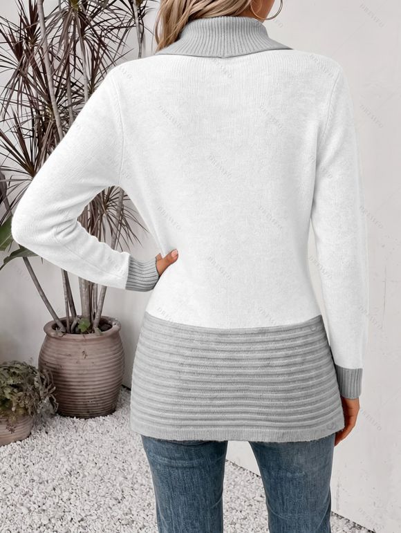 Casual Cardigan Open Front Colorblock Shawl‑Collar with Decorative Double‑Breasted Buttons Long Sleeve Sweater - Gris XXL | US 14