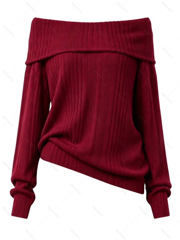 Solid Color Women Outfit Off the Shoulder Textured Sweater and Bodycon Maxi Skirt Set - Rouge Vineux S | US 4