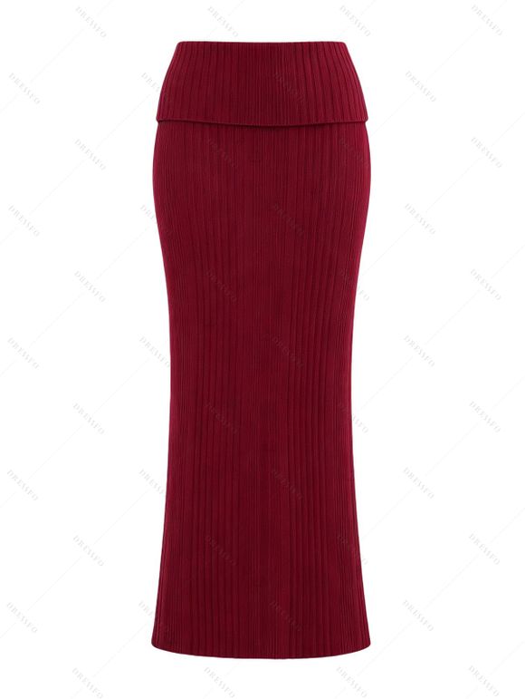 Solid Color Women Outfit Off the Shoulder Textured Sweater and Bodycon Maxi Skirt Set - Rouge Vineux S | US 4