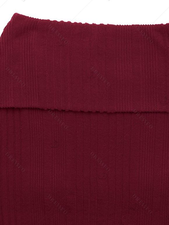 Solid Color Women Outfit Off the Shoulder Textured Sweater and Bodycon Maxi Skirt Set - Rouge Vineux S | US 4