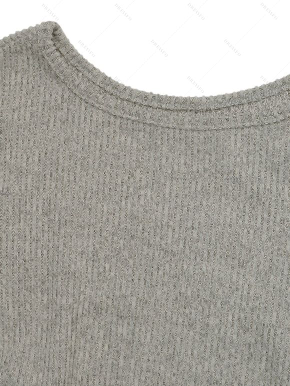 Solid Color Sweater Dress Ribbed Ruched Long Sleeve Slit Knitted Dress - Gris Clair XL | US 12