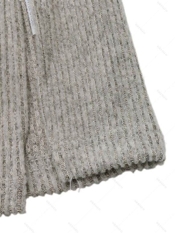 Solid Color Sweater Dress Ribbed Ruched Long Sleeve Slit Knitted Dress - Gris Clair XL | US 12