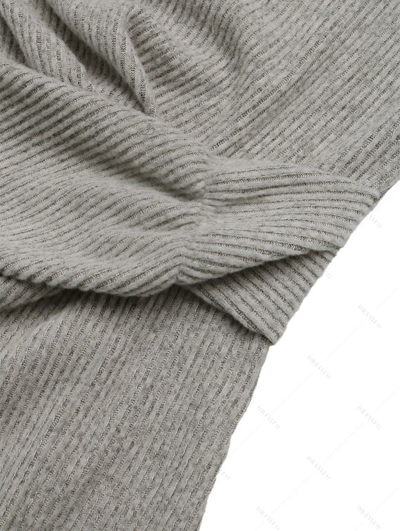 Solid Color Sweater Dress Ribbed Ruched Long Sleeve Slit Knitted Dress - Gris Clair XL | US 12