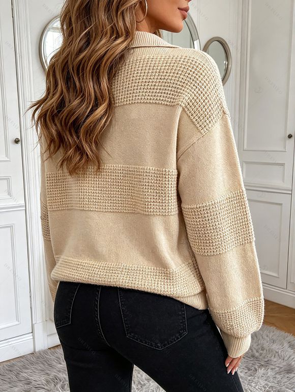 Casual Sweater Solid Color Hollow Out Turn Down Collar Pullover Sweater - café lumière S | US 4