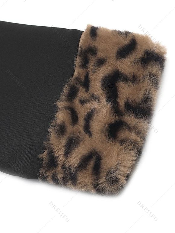 Vintage Top Leopard Print Panel Plunging Neck Long Sleeve Pullover Top - Noir S | US 4
