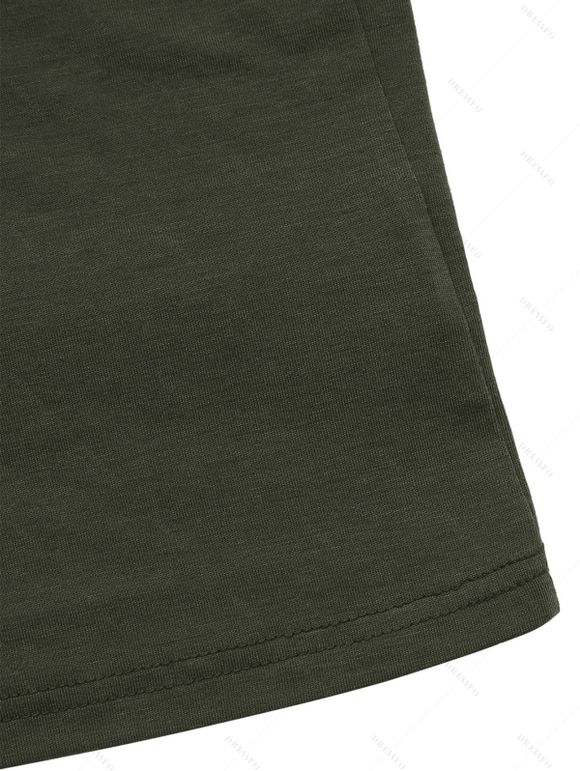 Casual Top Solid Color Skew Neck Mock Button Long Sleeve Pullover T-shirt - Vert profond S | US 4