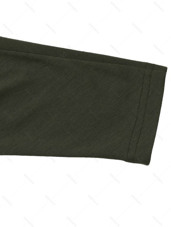 Casual Top Solid Color Skew Neck Mock Button Long Sleeve Pullover T-shirt - Vert profond S | US 4