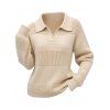 Casual Sweater Solid Color Hollow Out Turn Down Collar Pullover Sweater - café lumière M | US 6