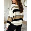 Skew Neck Sweater Colorblock Striped Geometric Hollow Out Long Sleeve Pullover Sweater - multicolor S | US 4