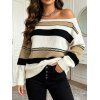 Skew Neck Sweater Colorblock Striped Geometric Hollow Out Long Sleeve Pullover Sweater - multicolor S | US 4