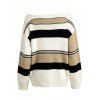 Skew Neck Sweater Colorblock Striped Geometric Hollow Out Long Sleeve Pullover Sweater - multicolor XXL | US 14