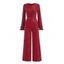 Vintage Jumpsuit Solid Color Glitter Long Sleeve Ruffle Cuff High‑Waist Jumpsuit with Back Cutout - Rouge XL | US 12