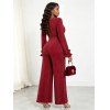 Vintage Jumpsuit Solid Color Glitter Long Sleeve Ruffle Cuff High‑Waist Jumpsuit with Back Cutout - Rouge XL | US 12