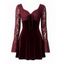 Party Dress Velvet Lace Panel Tied Ruched Bell Sleeve Mini Prom Dress - Rouge Vineux M | US 6