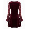 Party Dress Velvet Lace Panel Tied Ruched Bell Sleeve Mini Prom Dress - Rouge Vineux XL | US 12