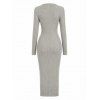 Solid Color Sweater Dress Ribbed Ruched Long Sleeve Slit Knitted Dress - Gris Clair XL | US 12