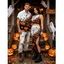 Halloween Gothic Couple Outfit Pumpkin Bats Print Cropped Tank Top Bodycon Slit Skirt and Shirt Set - Orange S | US 4