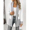 Casual Cardigan Open Front Colorblock Shawl‑Collar with Decorative Double‑Breasted Buttons Long Sleeve Sweater - Gris XXL | US 14