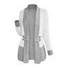 Casual Cardigan Open Front Colorblock Shawl‑Collar with Decorative Double‑Breasted Buttons Long Sleeve Sweater - Gris XXL | US 14