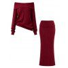 Solid Color Women Outfit Off the Shoulder Textured Sweater and Bodycon Maxi Skirt Set - Rouge Vineux S | US 4