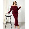 Solid Color Women Outfit Off the Shoulder Textured Sweater and Bodycon Maxi Skirt Set - Rouge Vineux S | US 4