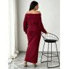 Solid Color Women Outfit Off the Shoulder Textured Sweater and Bodycon Maxi Skirt Set - Rouge Vineux S | US 4