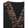 Vintage Top Leopard Print Panel Plunging Neck Long Sleeve Pullover Top - Noir S | US 4