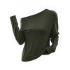 Casual Top Solid Color Skew Neck Mock Button Long Sleeve Pullover T-shirt - Vert profond S | US 4