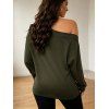 Casual Top Solid Color Skew Neck Mock Button Long Sleeve Pullover T-shirt - Vert profond S | US 4